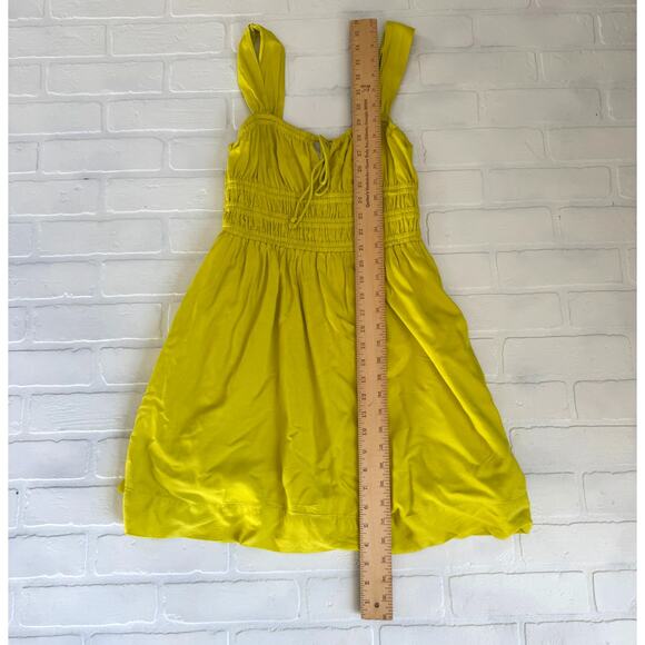 Topshop Women's Bright Green Yellow Ruched Above Knee Dress sz 4 - Picture 3 of 5